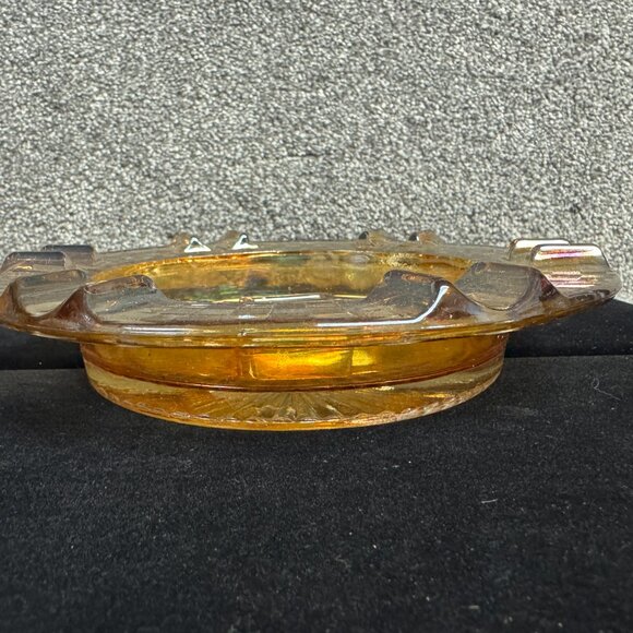 MARIGOLD CARNIVAL GLASS ASHTRAY w/ Matchbook Holder STARBURST smoking - J1308 - Picture 2 of 8